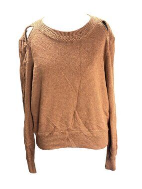 Chelsea & Violet Brown Cutout Shoulder Sweater L Cotton Blend Rabbit Hair